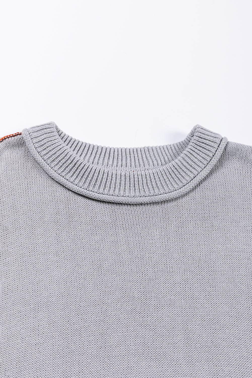 Gray Colorblock Bishop Sleeve Exposed Seam Ribbed Sweater