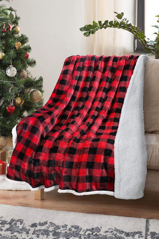 Red Buffalo Plaid Print Sherpa Large Throw Blanket