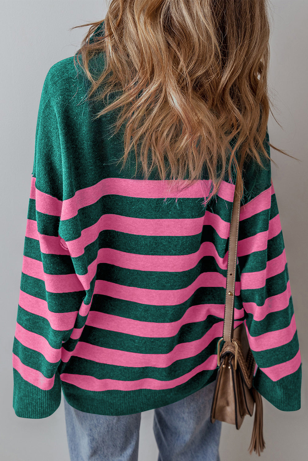 Black Striped Collared Quarter Zip Oversized Sweater