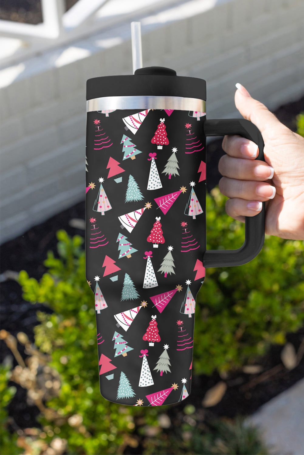 White Cartoon Christmas Tree Printed Thermos Cup