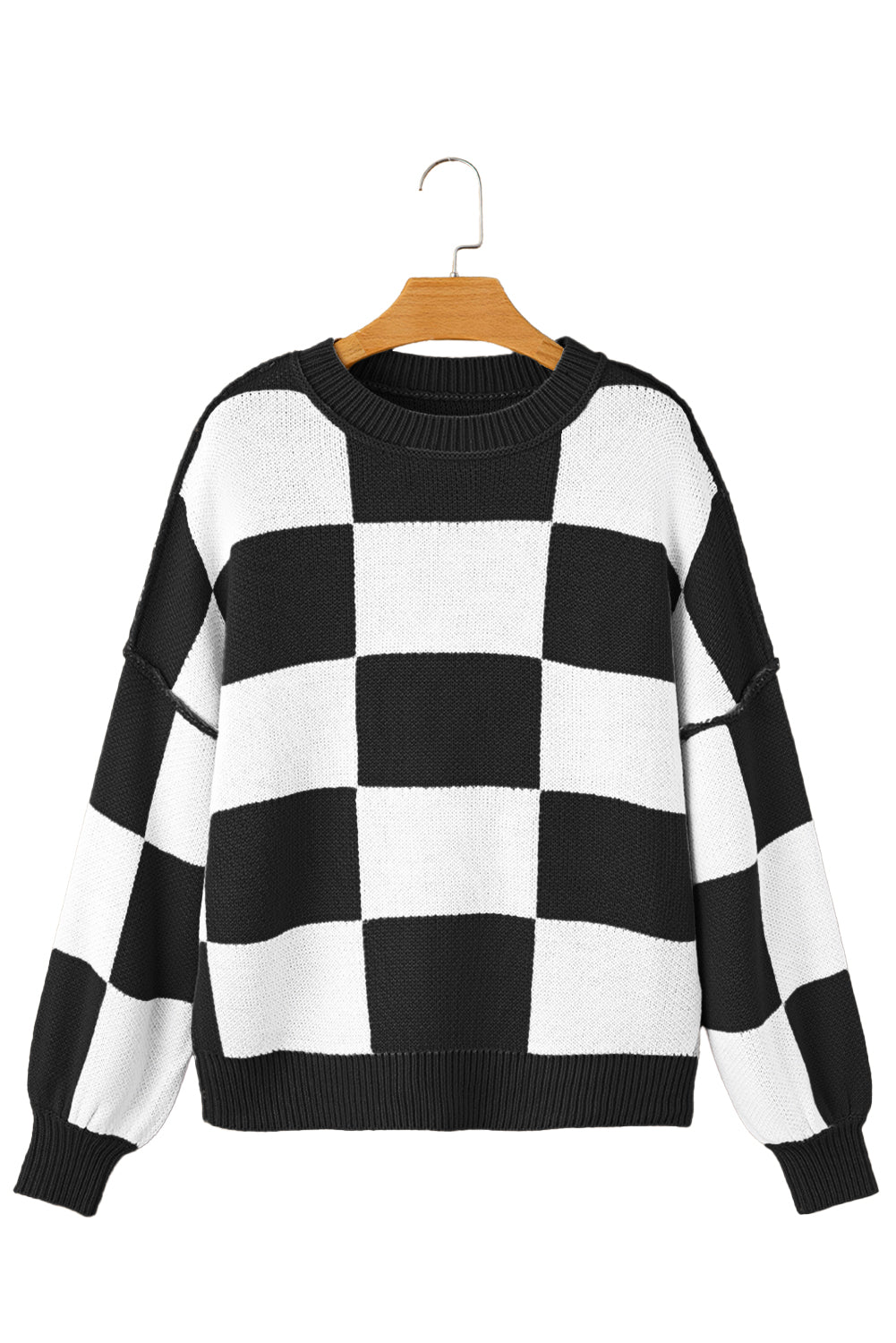 Checkered Bishop Sleeve Sweater