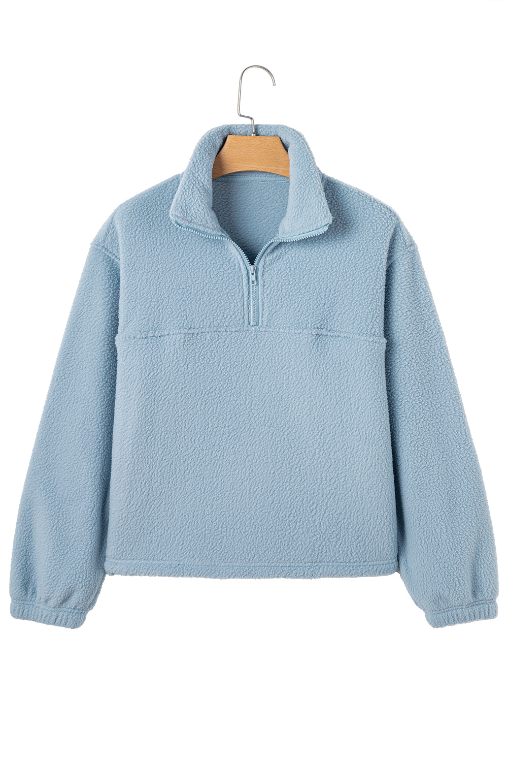 Myosotis Collared Zipper Drop Shoulder Fleece Sweatshirt