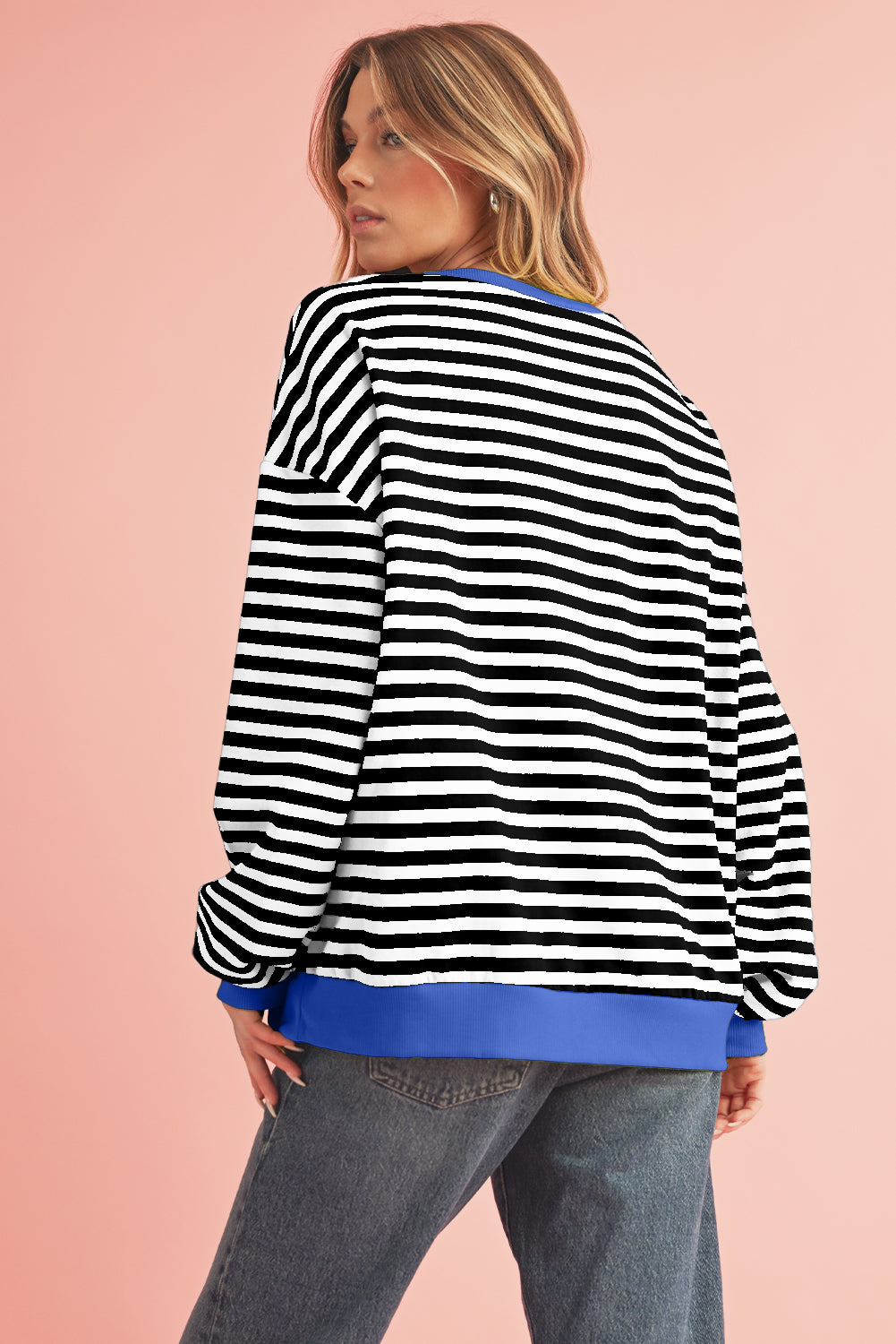 Red Stripe Contrast Edge Oversized Pullover