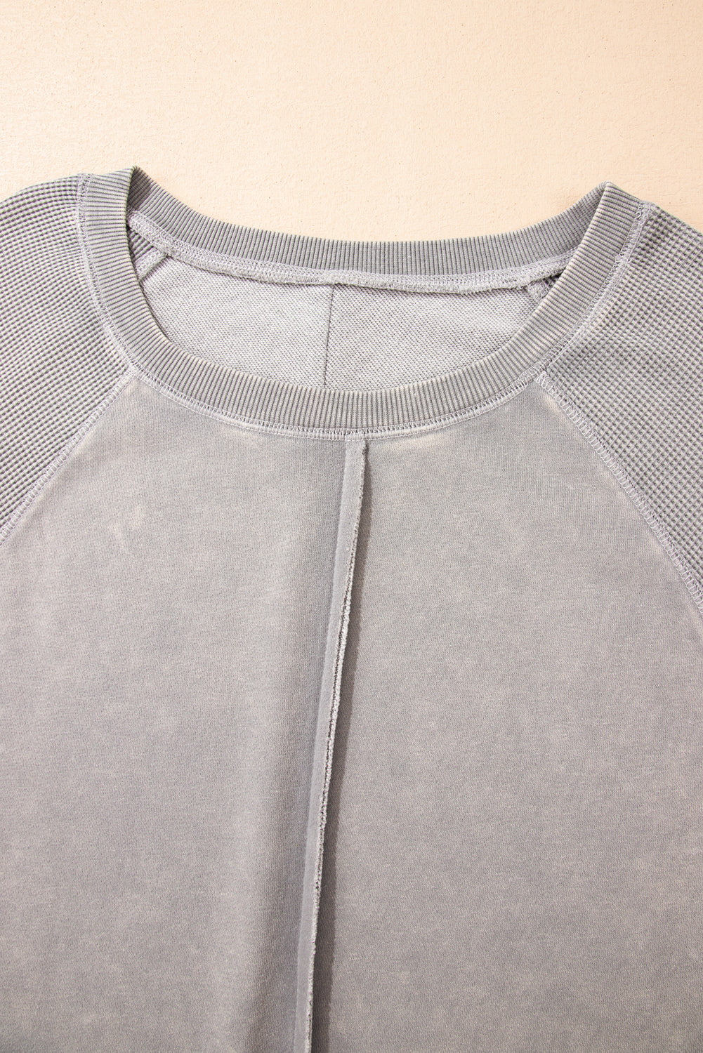 Light French Beige Patchwork Raglan Sleeve Exposed Seam Sweatshirt