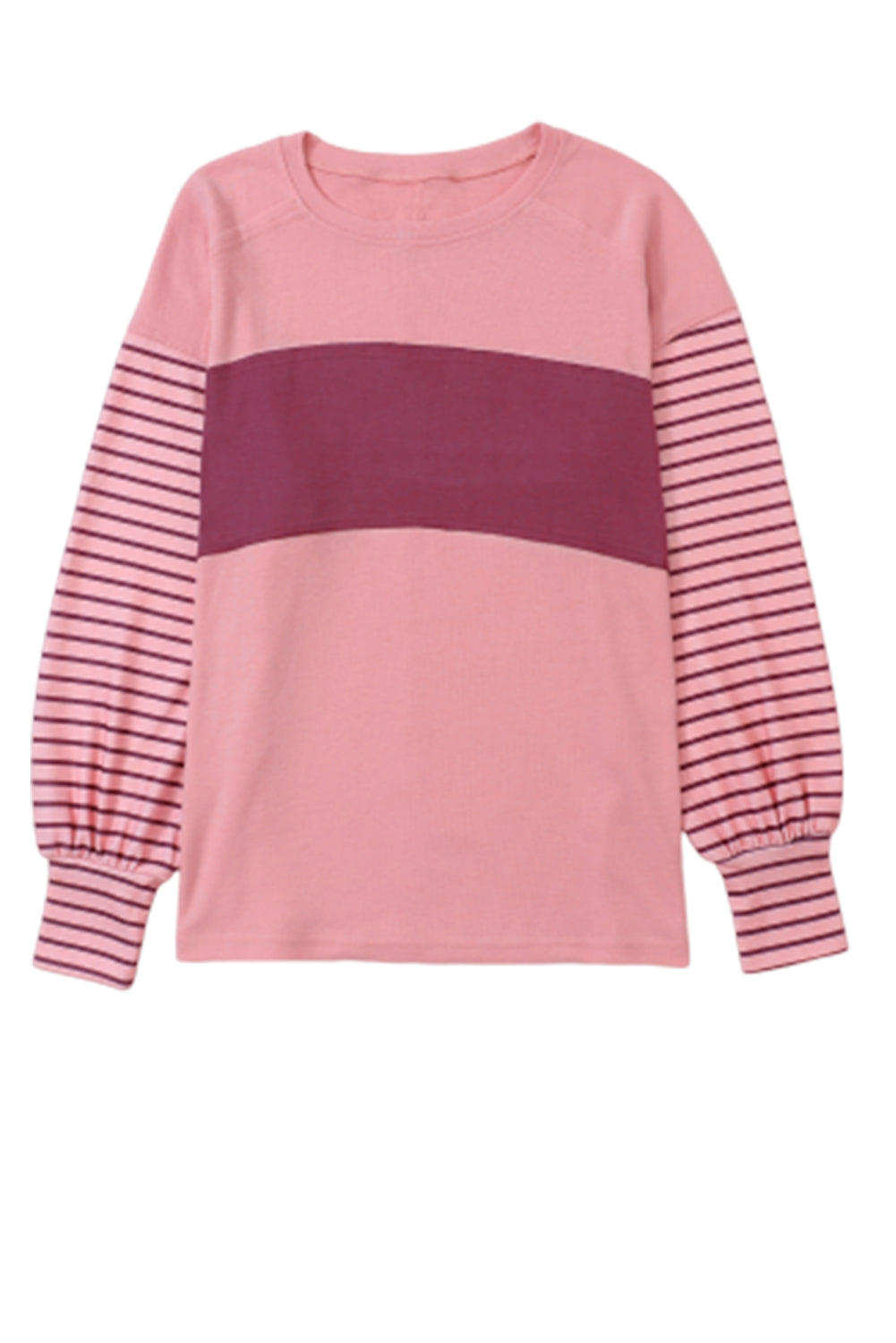 Colorblock Striped Bishop Sleeve Top with Side Slits