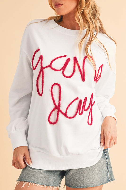 White Tinsel Game Day Drop Shoulder Sweatshirt