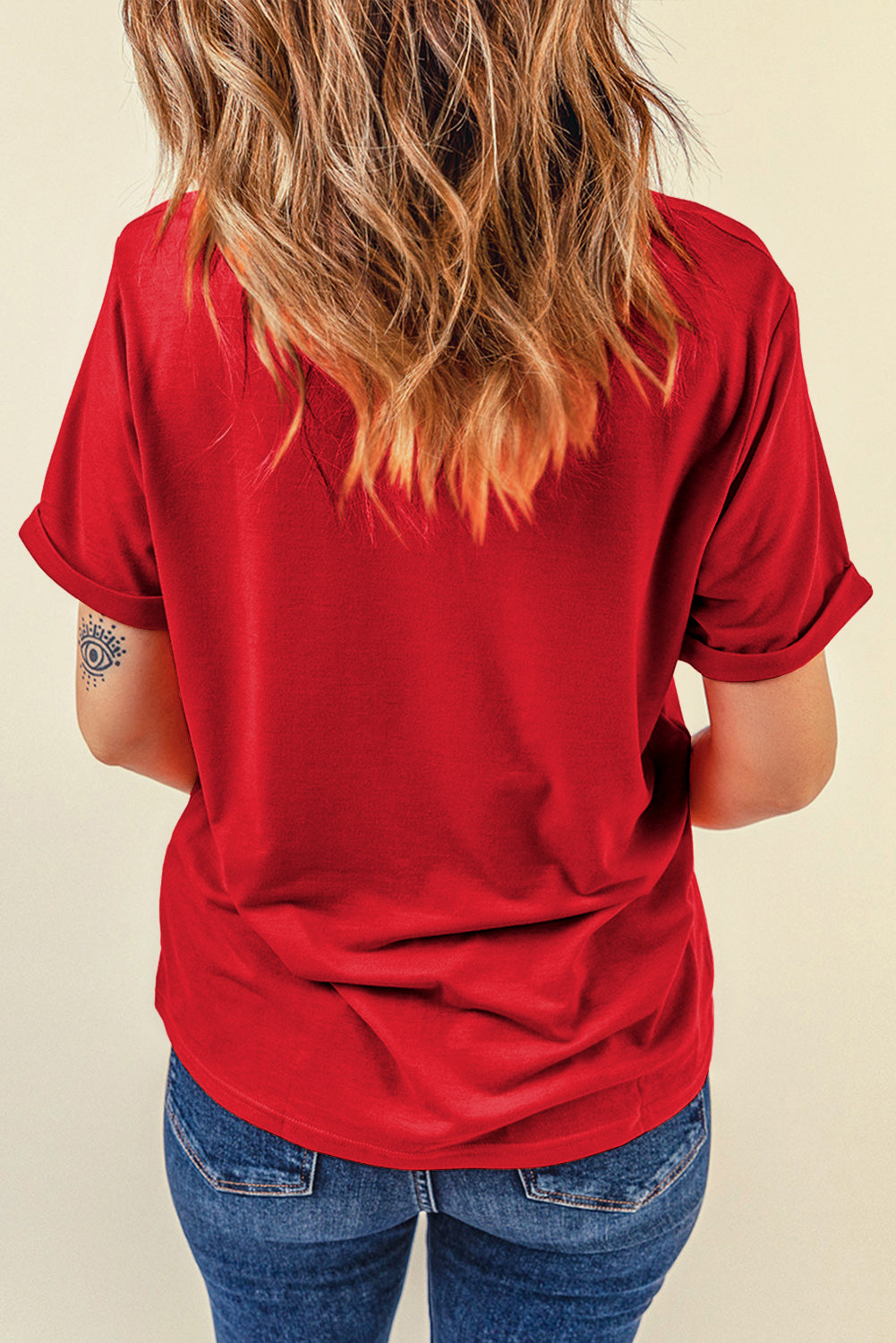 Red HOLLY JOLLY Letter Graphic Crew Neck T Shirt