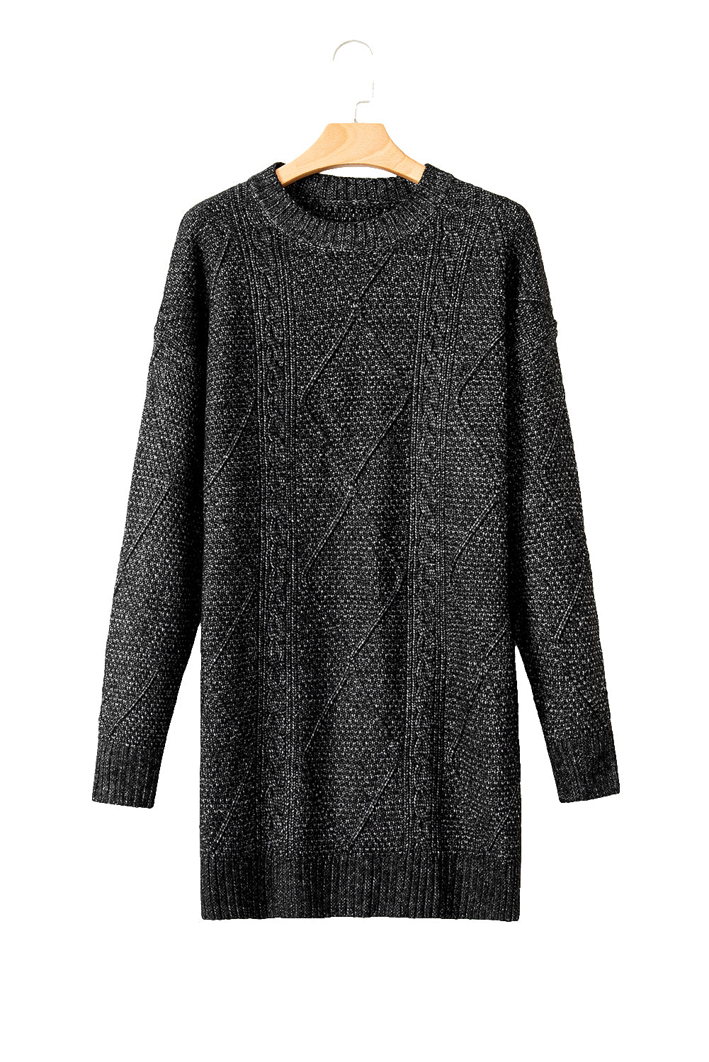 Black Twist Cable Knit Drop Shoulder Loose Fit Sweater Dress