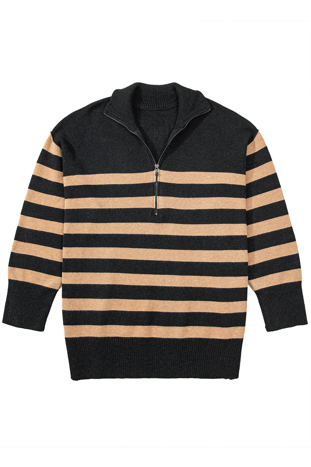 Black Striped Collared Quarter Zip Oversized Sweater