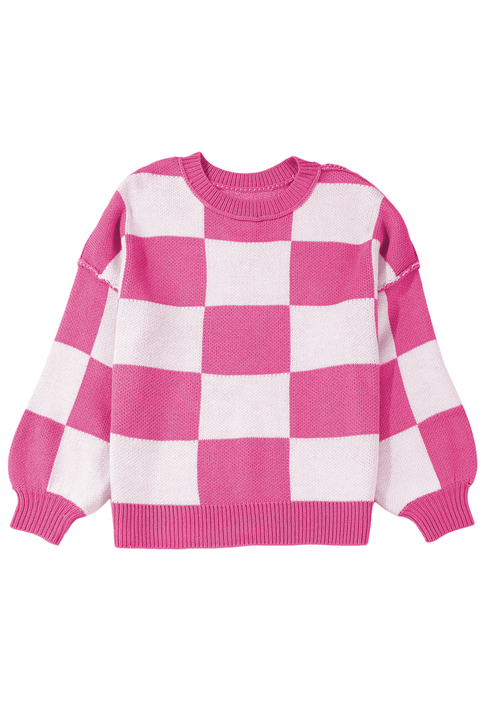 Checkered Bishop Sleeve Pullover Sweater