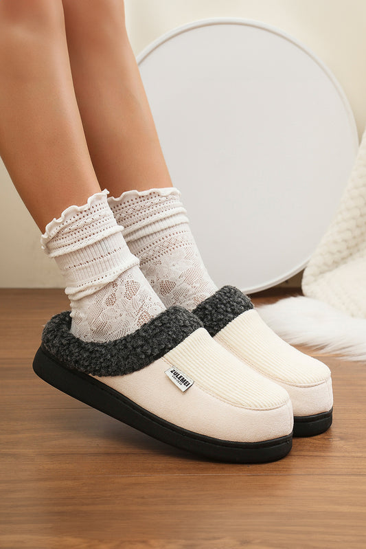 White Plush Lined Winter Warm Slippers