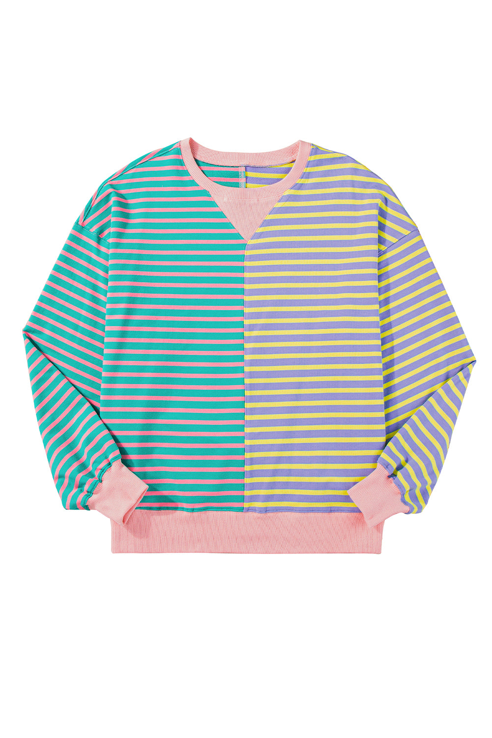 Stripe Colorblock Drop Shoulder Oversized Sweatshirt