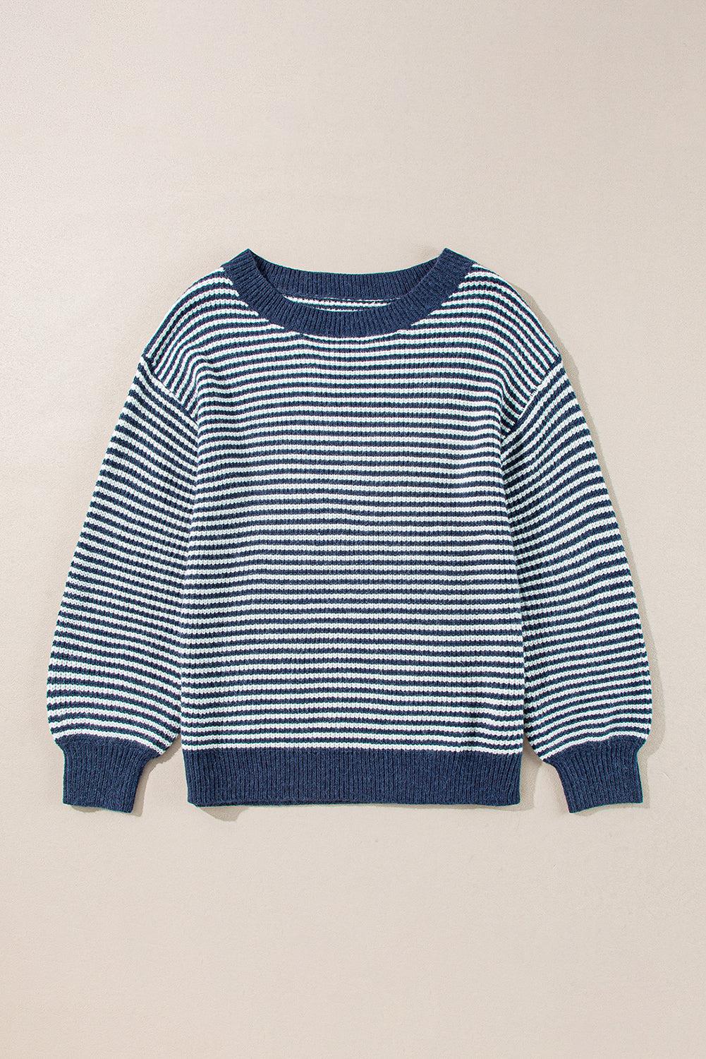 Sail Blue Striped Drop Shoulder Lantern Sleeve Sweater