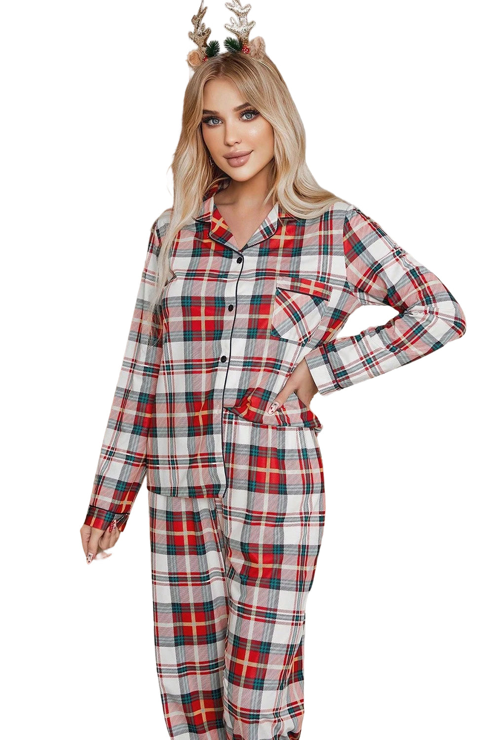 Buffalo Plaid Shirt and Pants Pajama Set