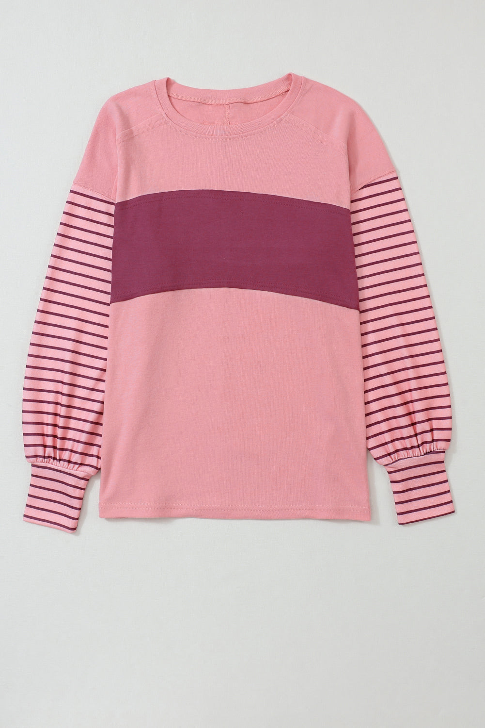 Colorblock Striped Bishop Sleeve Top with Side Slits