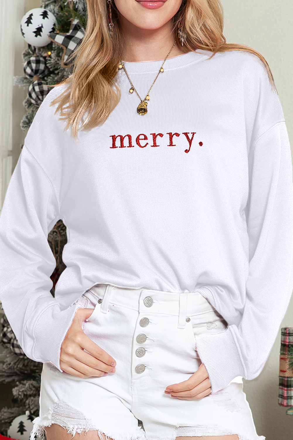 Merry Graphic Embroidered Crewneck Sweatshirt