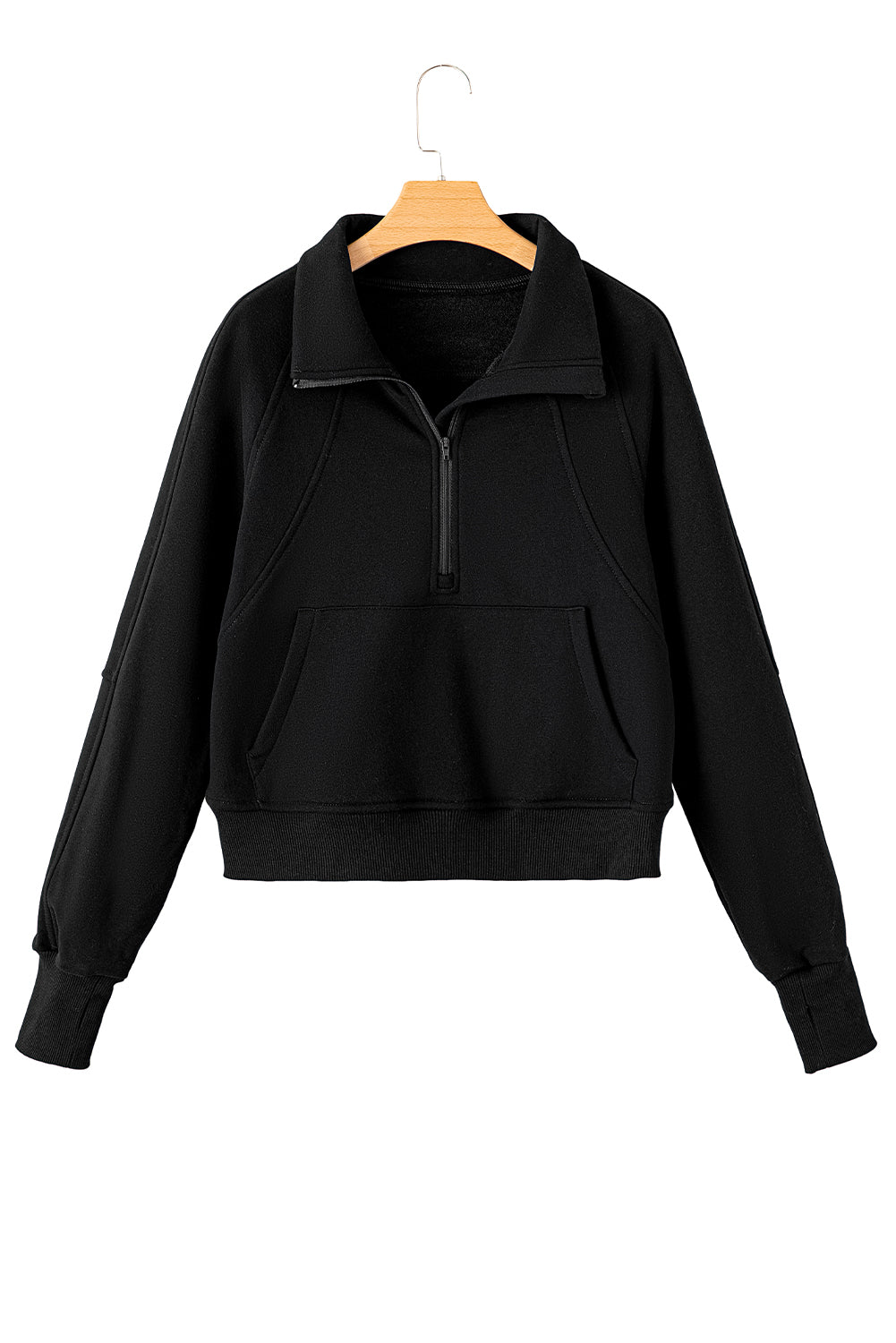 Zip Up Stand Collar Thumbhole Sleeve Sweatshirt