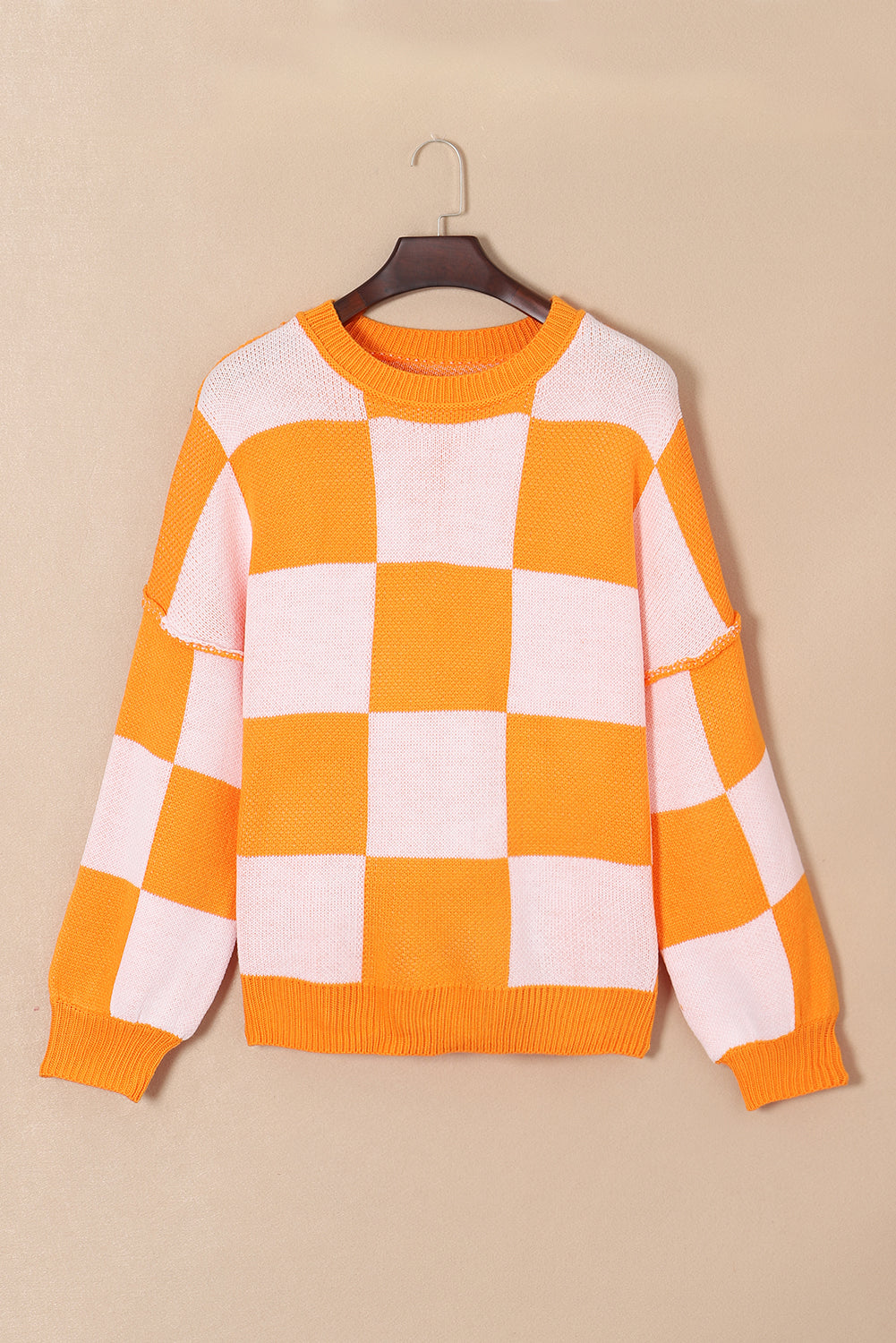 Checkered Bishop Sleeve Pullover Sweater