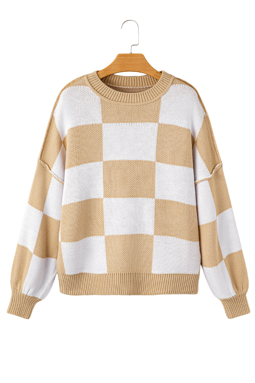 Checkered Bishop Sleeve Pullover Sweater