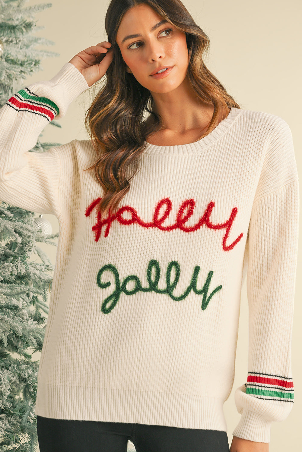 Holly JollyTinsel Graphic Round Neck Sweater