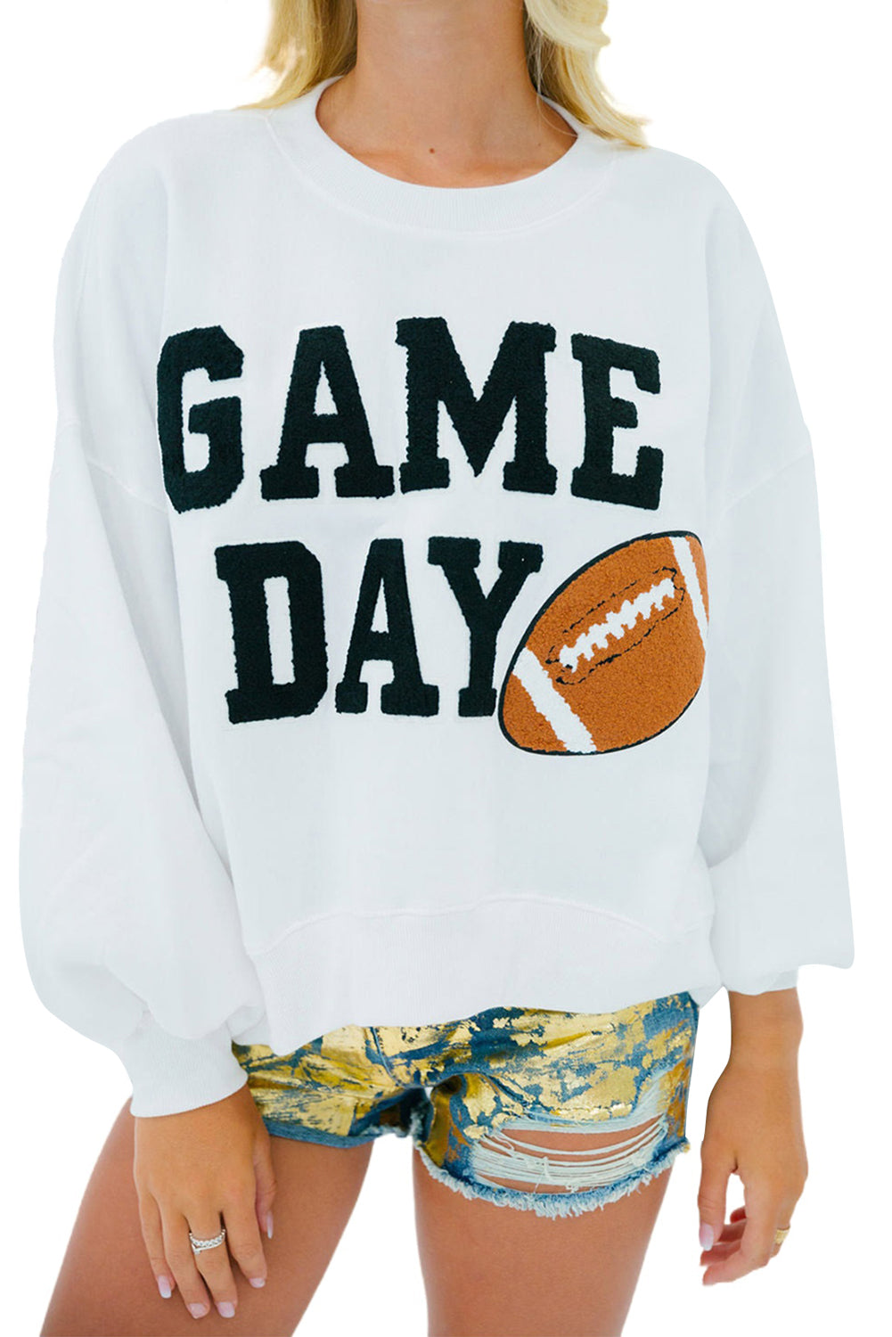 Black GAME DAY Graphic Varsity Pullover Sweatshirt