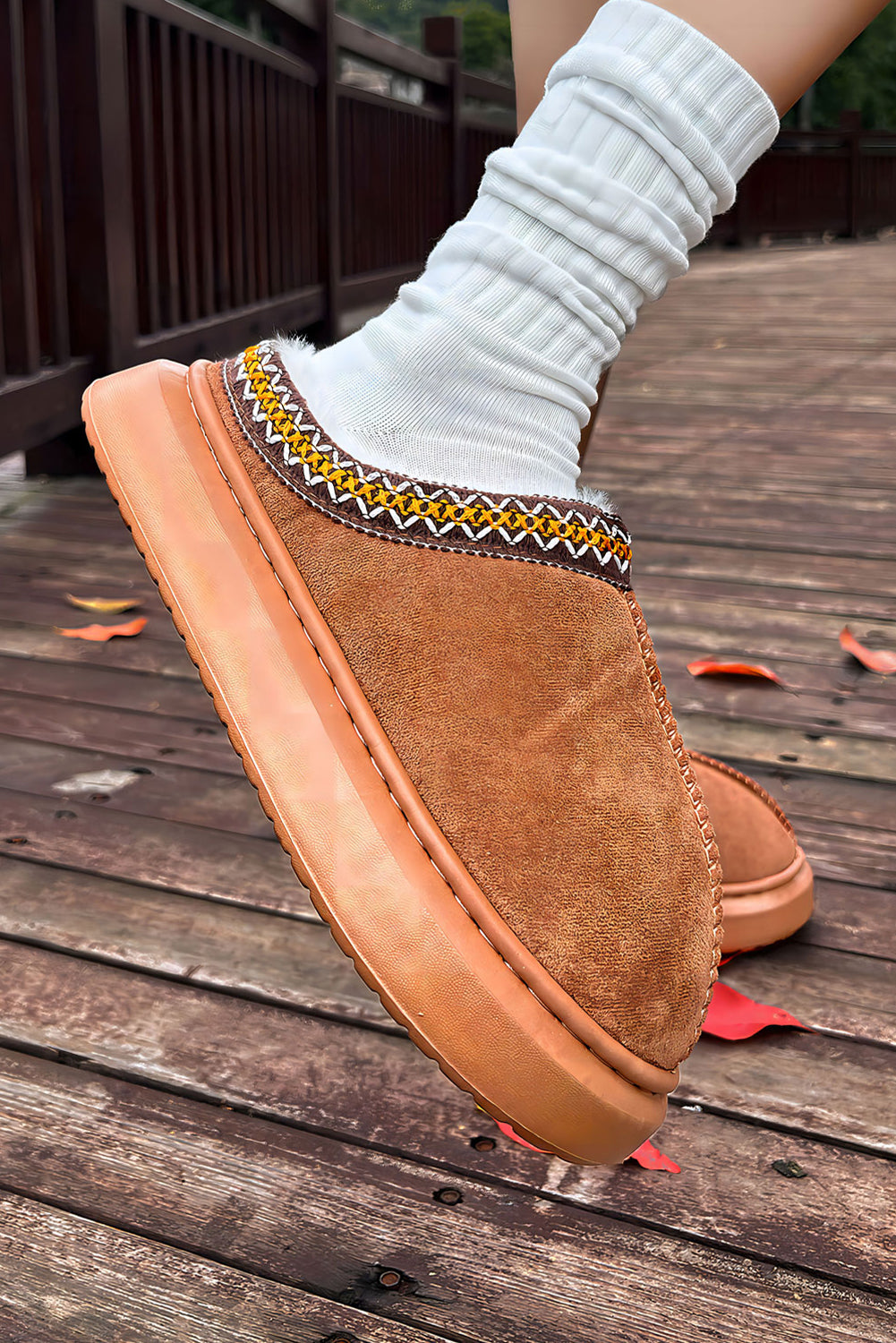 Suede Plush Lined Thick Sole Winter Slippers