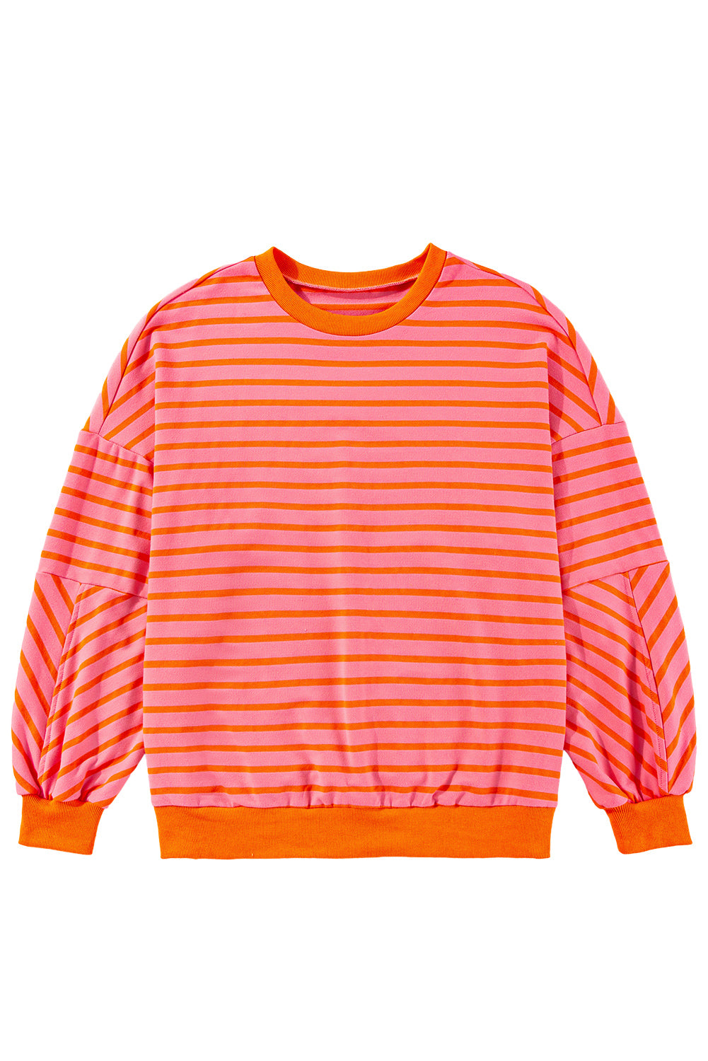 Orange Stripe Drop Shoulder Crew Neck Loose Sweatshirt