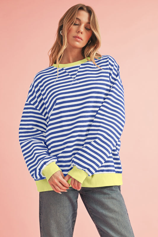 Red Stripe Contrast Edge Oversized Pullover