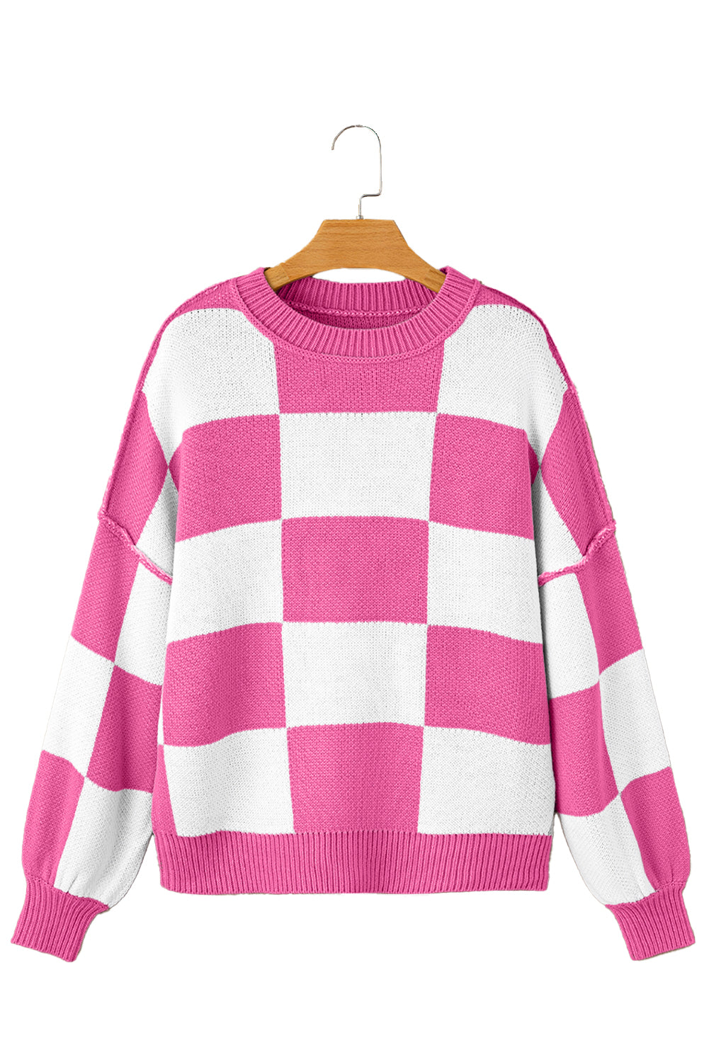 Checkered Bishop Sleeve Pullover Sweater