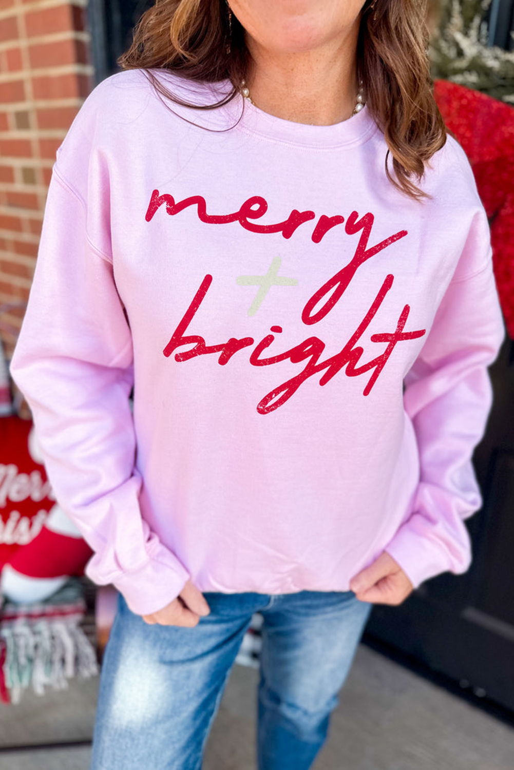 Pink merry bright Christmas Graphic Sweatshirt