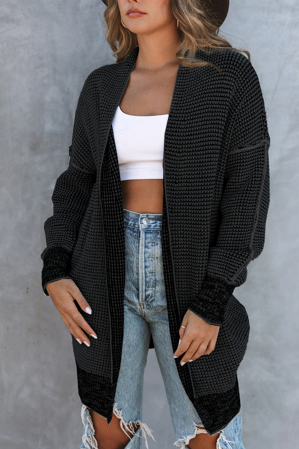 Contrast Trim Casual Knit Cardigan