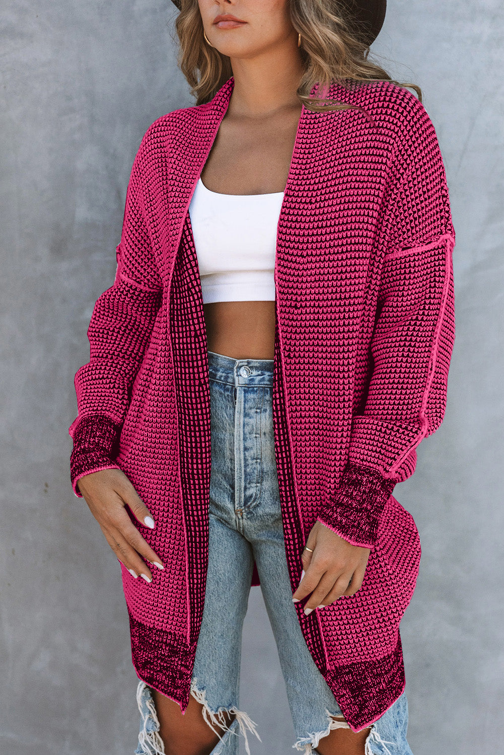 Contrast Trim Casual Knit Cardigan