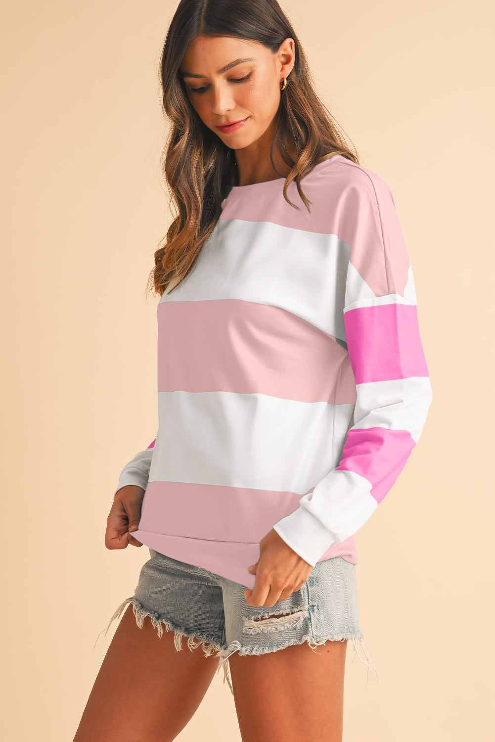 Rose Red Colorblock Drop Sleeve Top