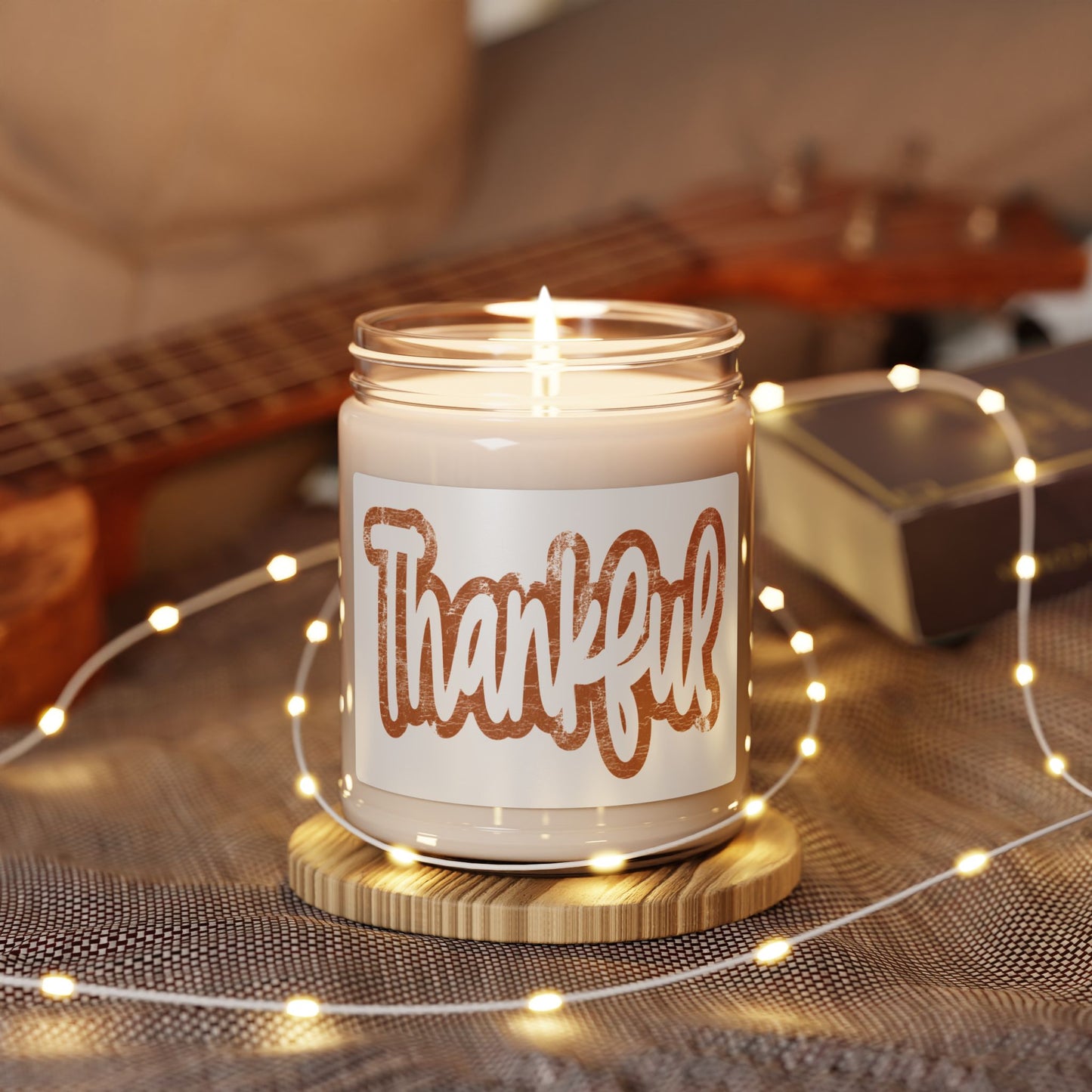 Fall season scented Soy Candle, 9 oz. 'Thankful' message