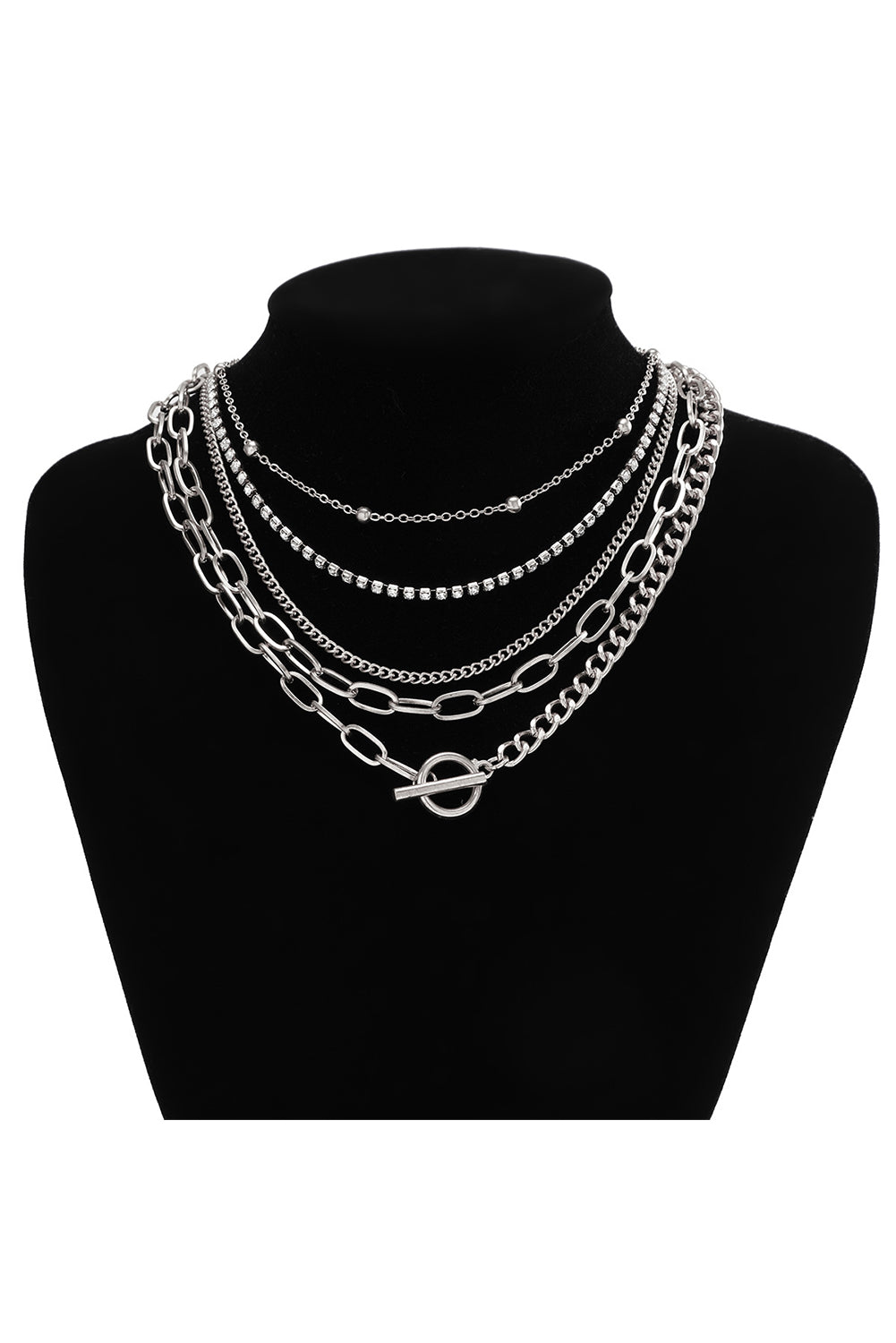 Silvery 5pcs Layered Rhinestone Chain Collarbone Necklace Set