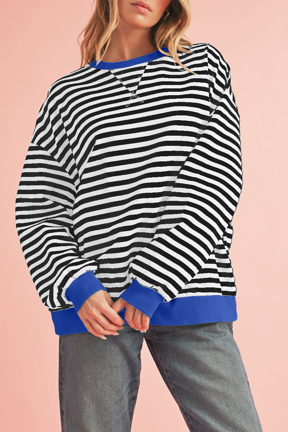 Red Stripe Contrast Edge Oversized Pullover