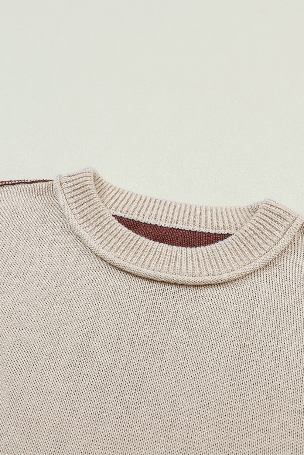 Gray Colorblock Bishop Sleeve Exposed Seam Ribbed Sweater