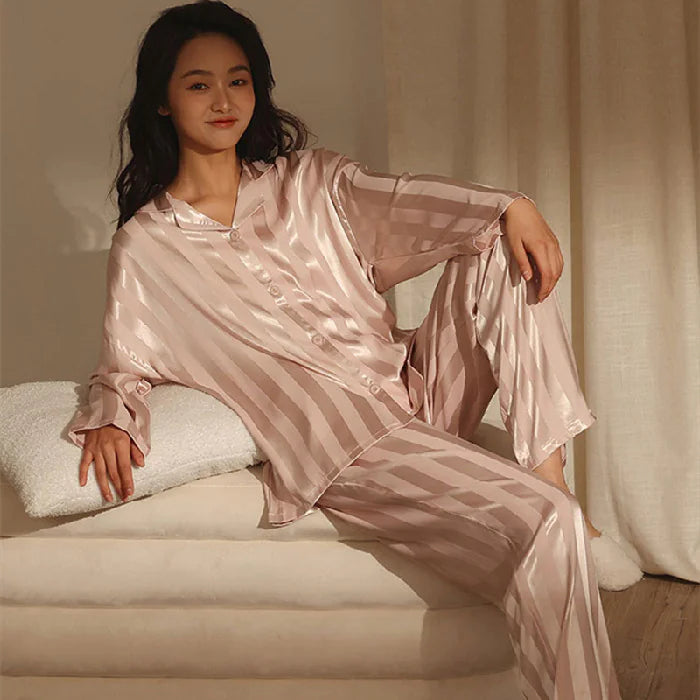 Silk Striped Pajama Set for Women