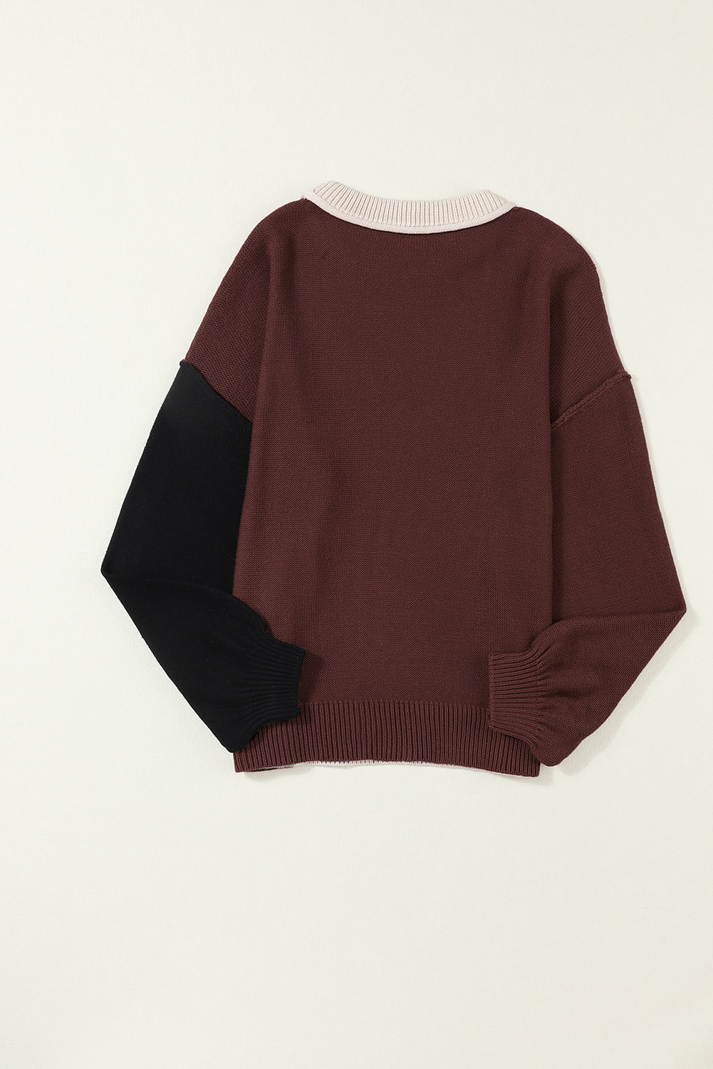 Gray Colorblock Bishop Sleeve Exposed Seam Ribbed Sweater