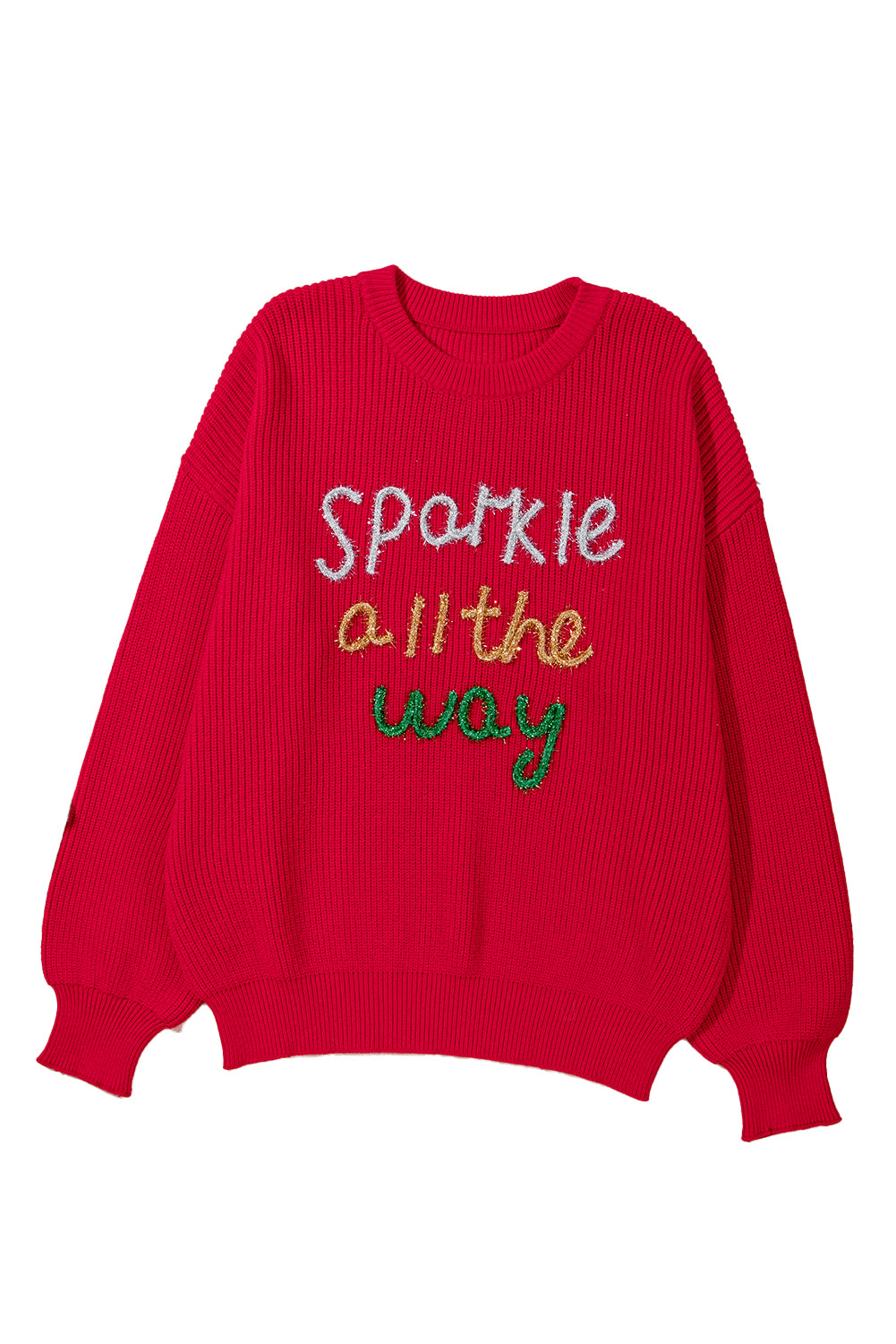 Racing Red Tinsel Sparkle All The Way Christmas Plus Size Sweater