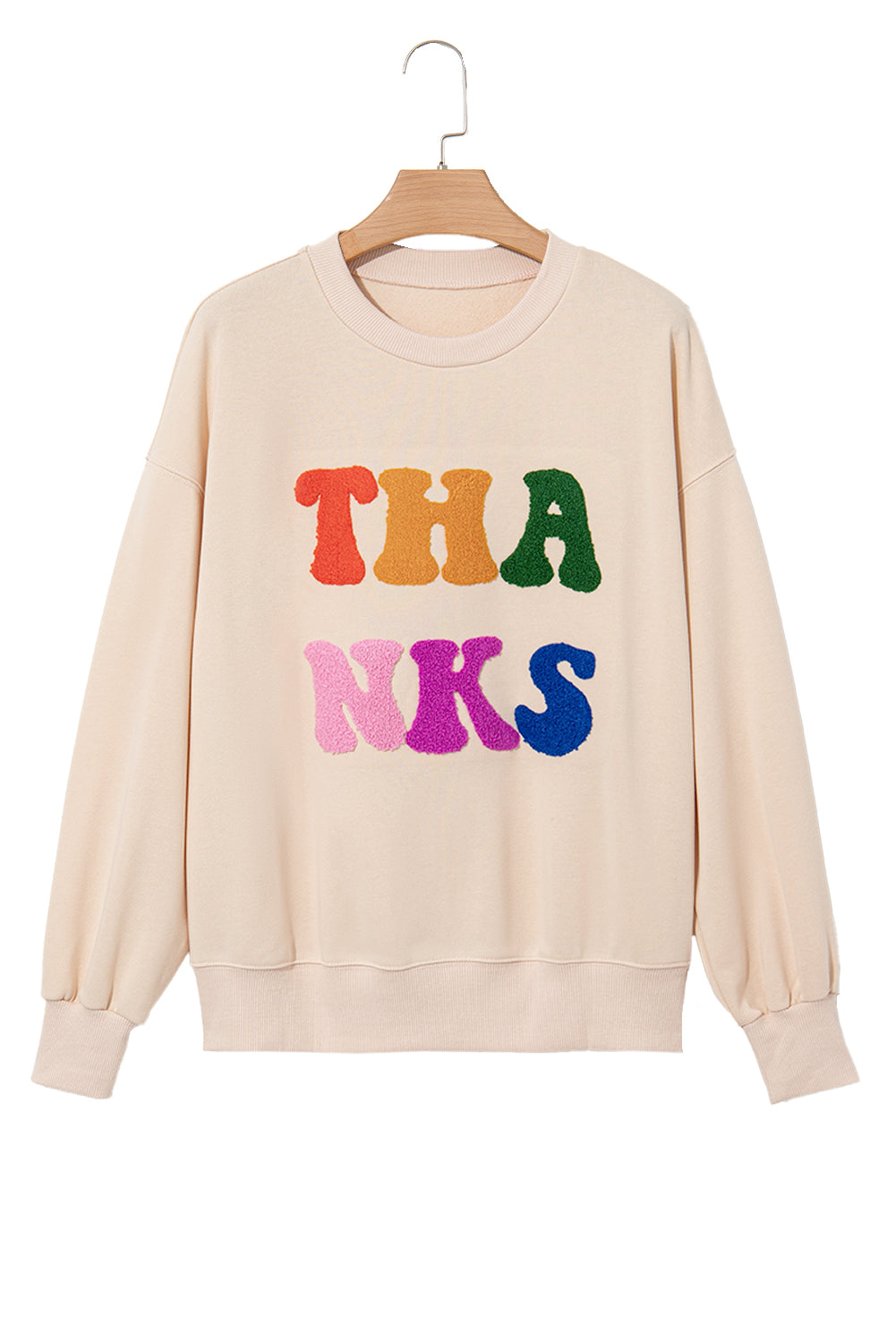 THANKS Chenille Drop Shoulder Sweatshirt