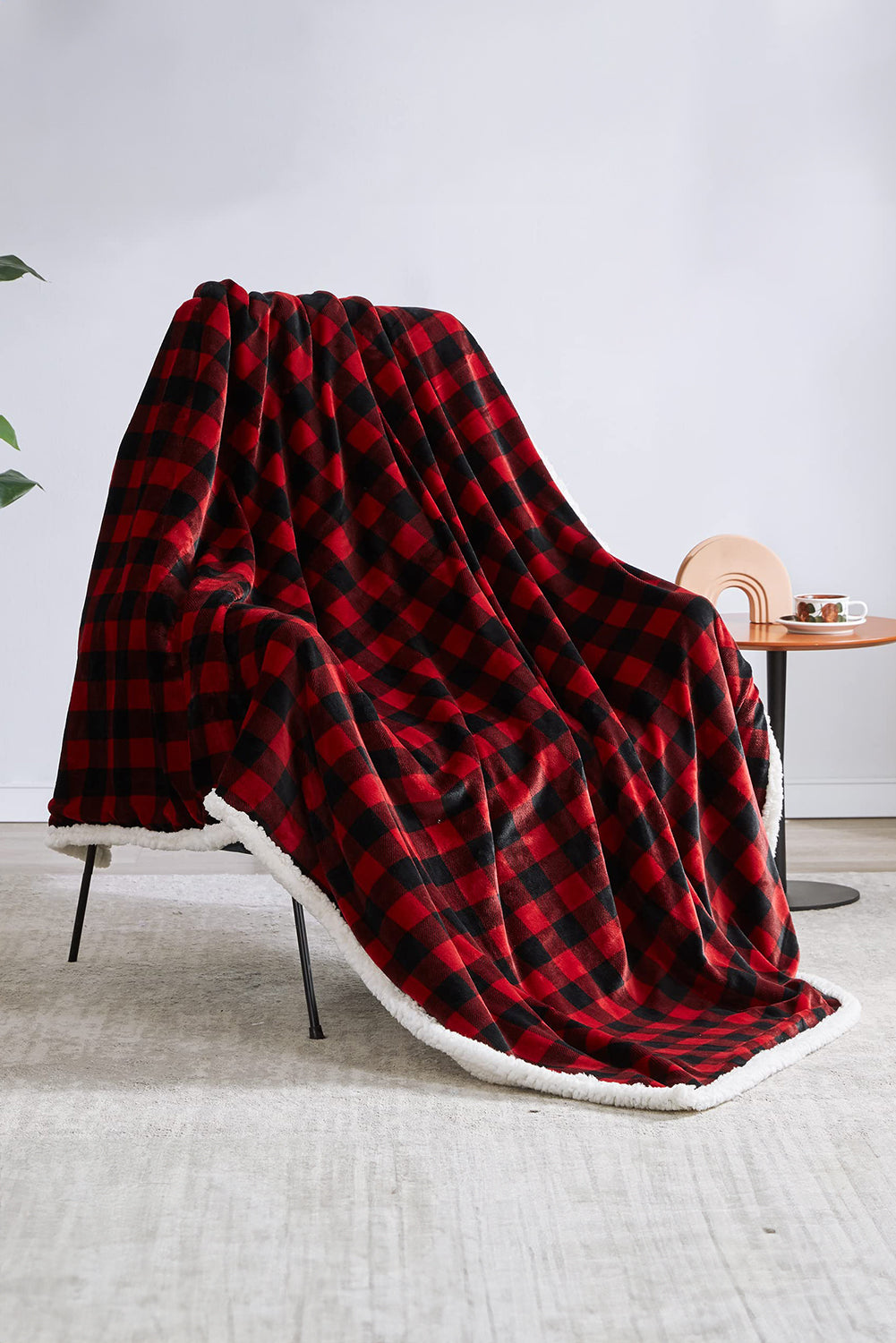 Red Buffalo Plaid Print Sherpa Large Throw Blanket