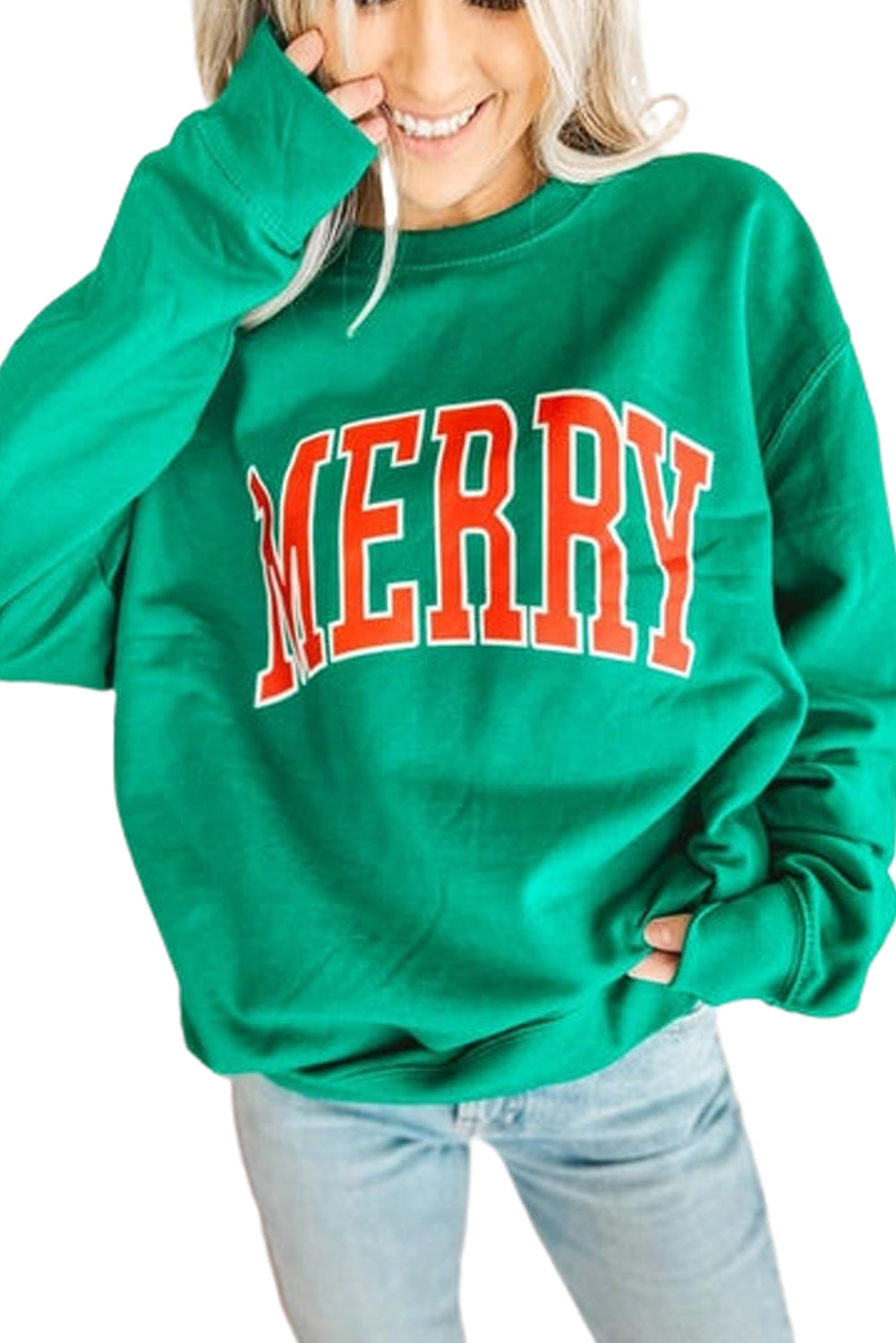 MERRY Print Drop Sleeve Pullover Sweatshirt