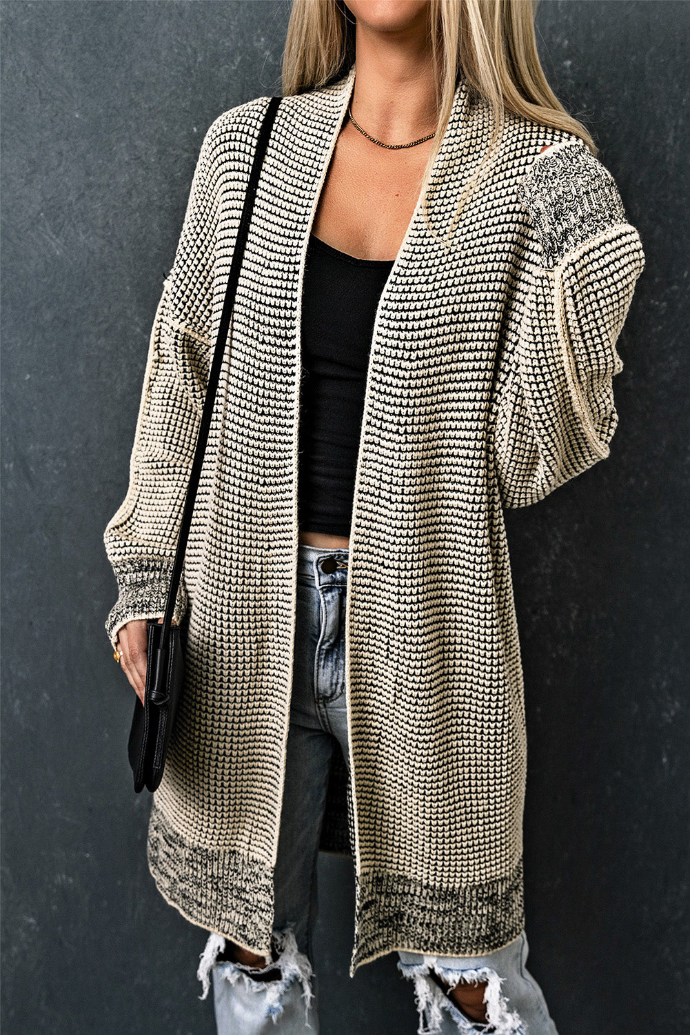 Contrast Trim Casual Knit Cardigan