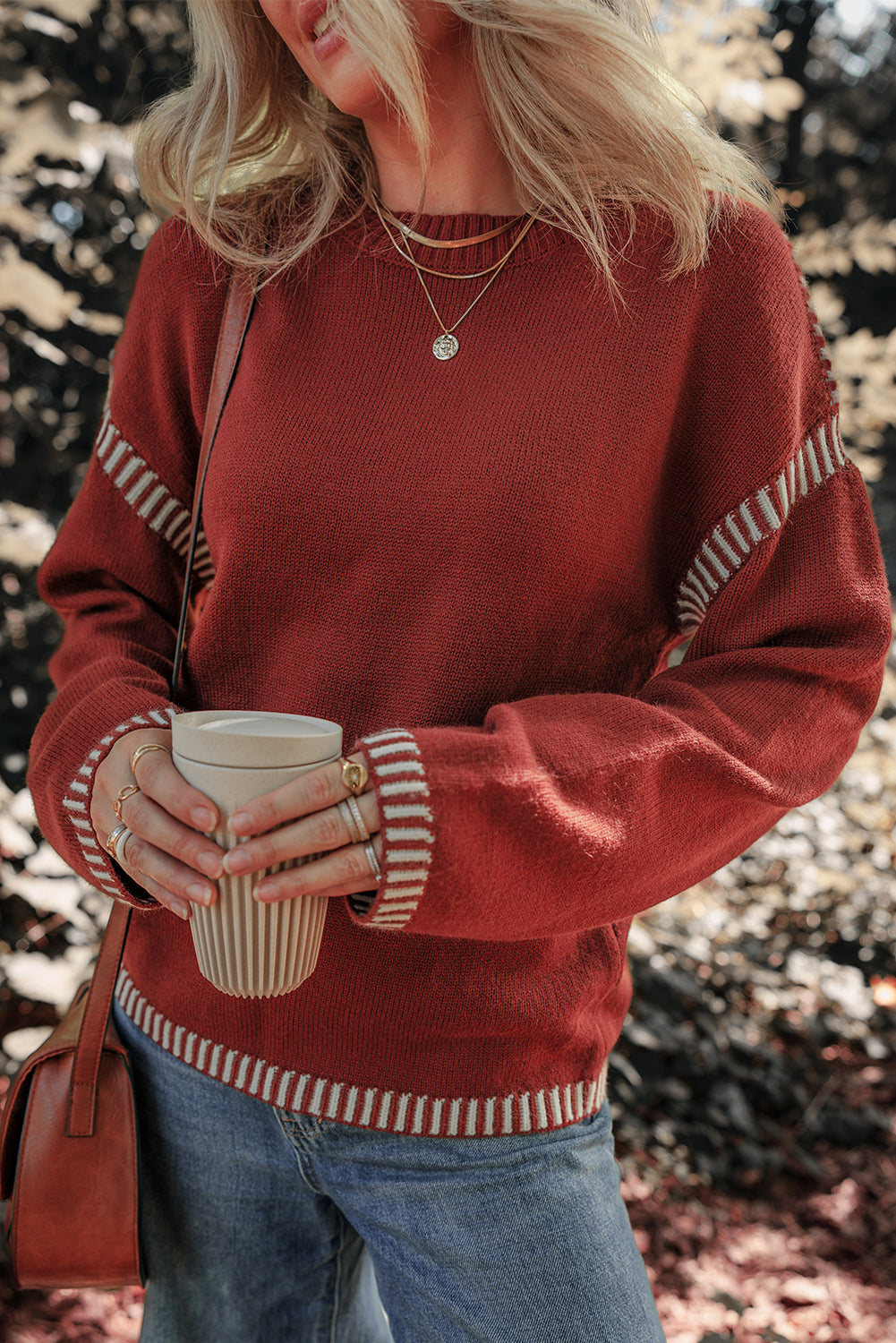 Red Dahlia Contrast Trim Knit Sweater