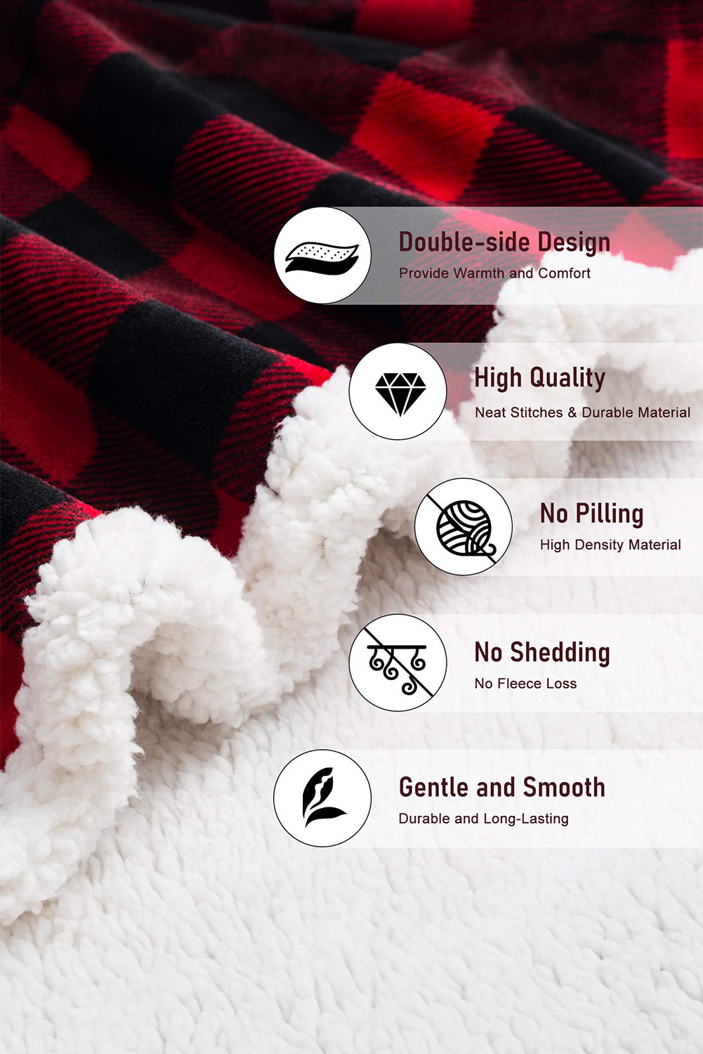 Red Buffalo Plaid Print Sherpa Large Throw Blanket