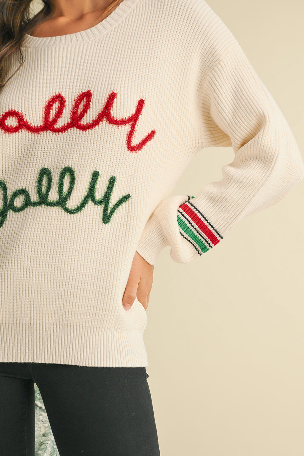 Holly JollyTinsel Graphic Round Neck Sweater