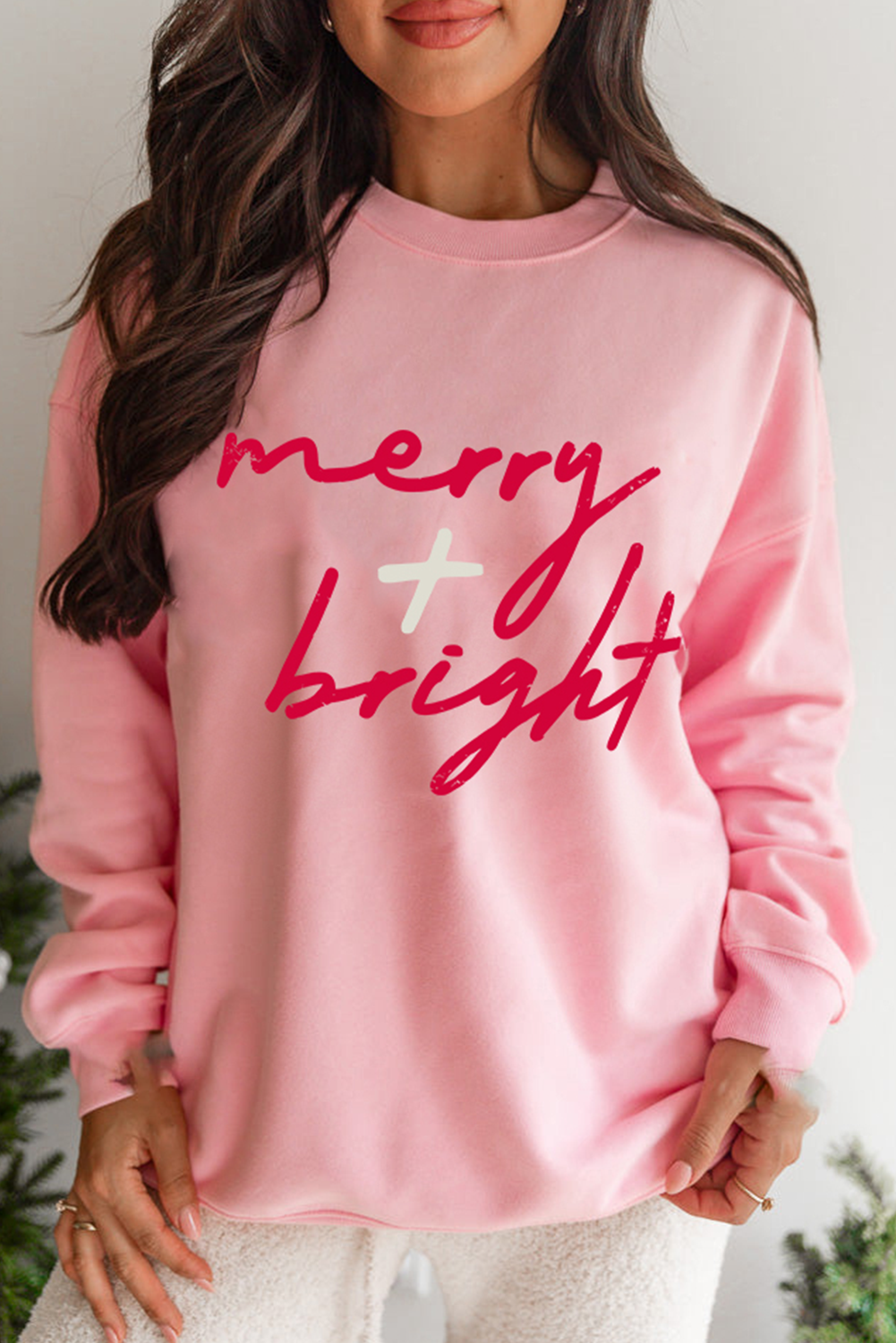 Pink merry bright Christmas Graphic Sweatshirt