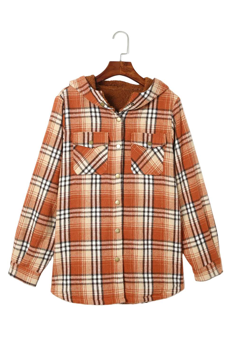 Snap Button Sherpa Lined Hooded Flannel Jacket