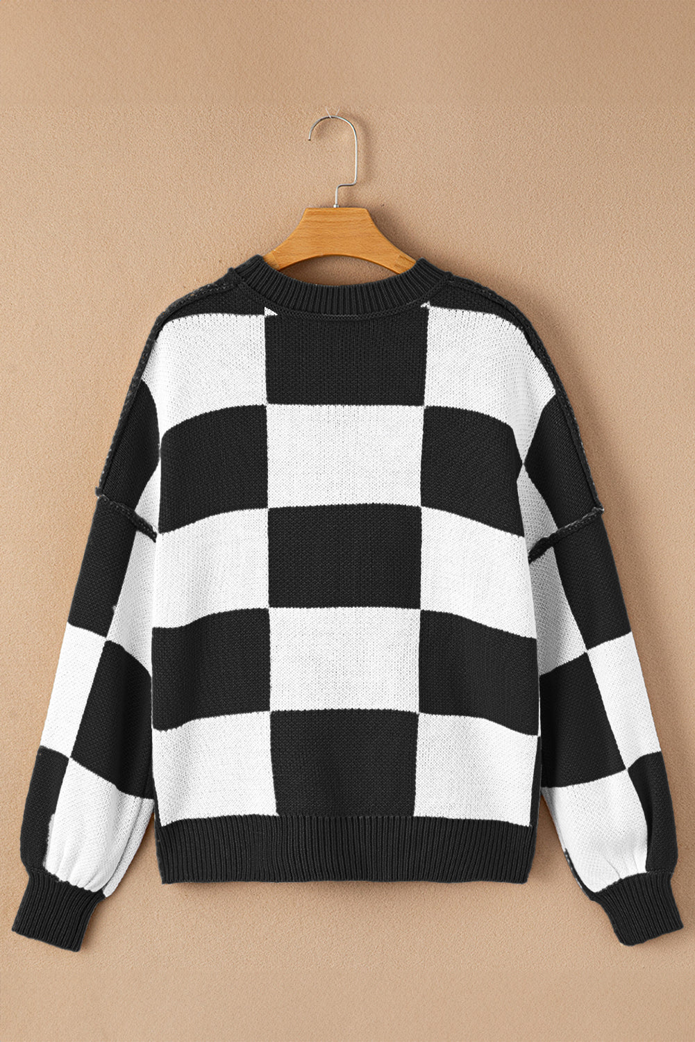 Checkered Bishop Sleeve Sweater